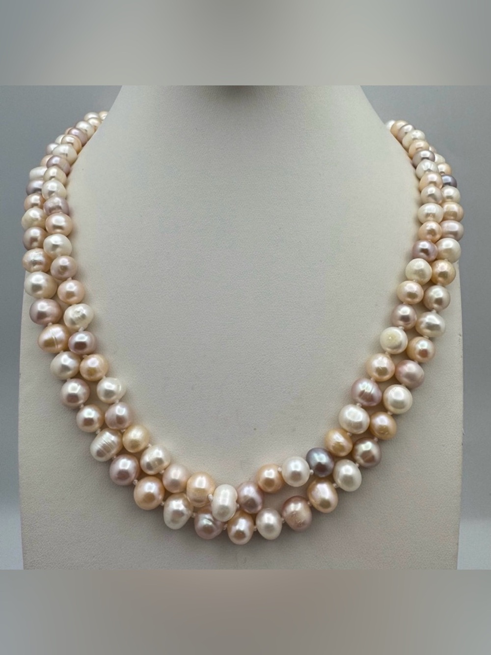 55” Long Freshwater Pearl Necklace Knotted Sterling Silver Clasp NEW